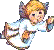 Two pixelated angel figures with blonde hair and wings hold hands against a gray background.