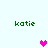 Green text 'katie' appears in four positions around a central pink heart on a light blue background.