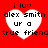 Red background with four white heart shapes containing text reading 'i luv alex smith ur a true friend' in pixelated font.