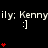 Static display of repeated text and emoticons with animated red heart sequences on black background.