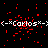 Black background with red pixel fragments and repeated white text "(-*Carlos*-)", partially obscured by a gray rectangle on the right.
