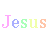 Colorful pixelated text 'Jesus' repeated in two on a white background with partial gray overlay