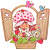 Pixelated cartoon icon of a character with pink mushroom cap, red-and-white polka dots, and green foliage in a wooden basket frame.