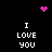 Black background with four 'I LOVE YOU' text blocks in white pixelated font, pink pixelated heart at top center, and pink pixelated dot clusters at top right and center.