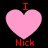 Four pink heart shapes with red text 'I' and 'Nick' positioned at top and bottom, displayed in a on black background