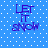 Blue background with white dots and purple text reading "LET IT SNOW" in four identical