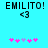 Pixelated cyan background with black text 'EMILITO!' and '<3' above five pink/purple star icons in two