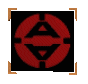 Red and black circular icon with central geometric symbol, displayed in multiple orientations including full view, side views, and rotated states.