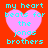 Four identical pixelated heart icons with cyan text on a red background, each displaying "my heart beats for the jonas brothers" in blocky font.