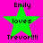 Green star with 'Emily loves Trevor!!!' text on bright pink background, four identical static views