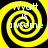 Four identical yellow and black spiral patterns with white text reading "Wyatt is awesome" overlaid on each.