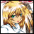 Pixelated anime-style character with long blonde hair and green eyes on left, next to black background with white text "Anime IM" and stylized signature on right.