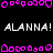 Pixelated text and pink decorative borders on black background, with repeated 'ALANNA!' in white.