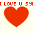 Red heart shapes and red pixelated text 'I LOVE U SY' on a light background, with two heart positions changing between frames.