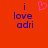 Red background with blue text 'i love adri' and a pink heart symbol above the left instance of the text.
