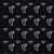 A grid of pixelated gray shapes on a black background, each shape resembling a stylized curved form with varying angles and orientations.