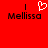 Red background with two identical pixelated text blocks reading 'I ❤️ Mellissa' side-by-side, each featuring a white heart symbol replacing the word 'love'.