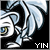 Animated contact sheet of a pixelated yin-yang character with changing eye colors and text labels across six frames, featuring light blue-gray fur, red or yellow eyes, and black/white backgrounds.