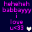 Pixelated text in bright pink on dark blue background with animated heart symbols changing color between white and gray.