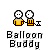 Pixel art animation of two yellow figures with white heads, one larger and one smaller, interacting in a sequence where the larger figure's head changes shape from round to rectangular while holding a small object.