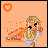Pixelated animation of a blonde character with blue eyes lying on an orange background, transitioning through text and particle effects.