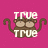 Pixelated monkey pair with text overlays on pink background; one version shows 'TRUE' above and below monkeys, another shows 'LOVE' above them with a small heart.