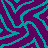 Cyan and purple pixelated spiral pattern with jagged edges on a solid background.