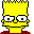 Pixelated yellow cartoon character with spiky hair, red collar, and black outlines in two variations: one with closed mouth, another with open mouth showing red tongue.