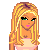Pixel art contact sheet showing a female character with blonde hair, green eyes, and pink lips in multiple poses holding a small bag, with the text "Sweetie" below.