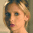 A 48x48 pixel animated contact sheet showing two frames: a close-up of a woman with blonde hair and pink lips on the left, and a blue background with white stylized text reading "Buffy" and "The Vampire Slayer" on the right.
