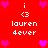 Red background with pink hearts and white text reading 'i <3 lauren dever' in pixelated style.