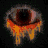 Animated sequence of a stylized eye with orange-yellow dripping effects, accompanied by pixelated text fragments and motion blur on a black background.