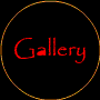 Red 'Gallery' text in stylized font appears in multiple circular and oval shapes with orange outlines on black background, arranged in vertical