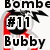 Pixelated icon with 'Bombe' at top, stylized black-and-white character holding red object, and 'Bubby' below on white background.