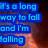 Blue text fragments on a dark background with orange and purple gradients, displaying partial phrases about falling and stopping.