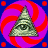 Four distinct pixelated triangular eye symbols on swirling backgrounds with varying color schemes and animation effects.