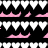 Pixelated pink and black patterned background with white heart shapes, featuring text in speech bubbles.