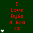 Red text on dark green background with white heart symbols, displaying 'I Love Rylie 4 Eva <3' in multiple and