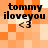 Pixelated orange and white checkered background with black text reading "tommy iloveyou <3" in four identical quadrants.