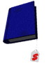 Blue book with dark spine and red dollar sign tag on white background, shown in three vertical positions with tag movement.