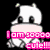 Pixelated white cow with black eyes and pink nose on black background, text "I am sooo cute!!!" in bright pink block letters.