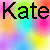 A four- shows the name 'Kate' in black text over a colorful pixelated background with visible color shifts between