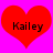 Two identical red heart shapes on a bright pink background, each containing the text 'Kailey' in black pixelated font.