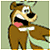 A 50x50 pixel animated buddy icon featuring a cartoon bear character on the left and green text on a dark background on the right, displayed as a contact sheet with two frames.