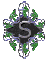 Six diamond-shaped icons arranged in two of three, each featuring a central black diamond with a silver 'S' and green leafy accents on a gray background