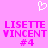 Pixelated pink background with white heart symbol above text reading LISSETTE VINCENT #4 in two identical