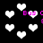 Black background with white pixelated hearts and pink text reading "Bus C" in multiple locations, some hearts appear to be fading or changing shape.