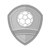 A pixelated shield-shaped icon with a central circular emblem on a gray background.