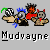Pixel art of four characters with distinct features including a green-topped hat, blue hair, red scarf, and brown outfit on gray background.