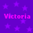 Purple background with scattered stars and four instances of the word 'Victoria' in pink text.